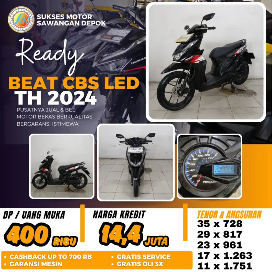 BEAT LED CBS TH 2024 HITAM MULUS BISA CASH KREDIT DI SUKSES MOTOR