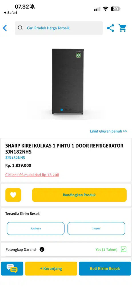 Kulkas sharp 1 pintu SJN182NHS