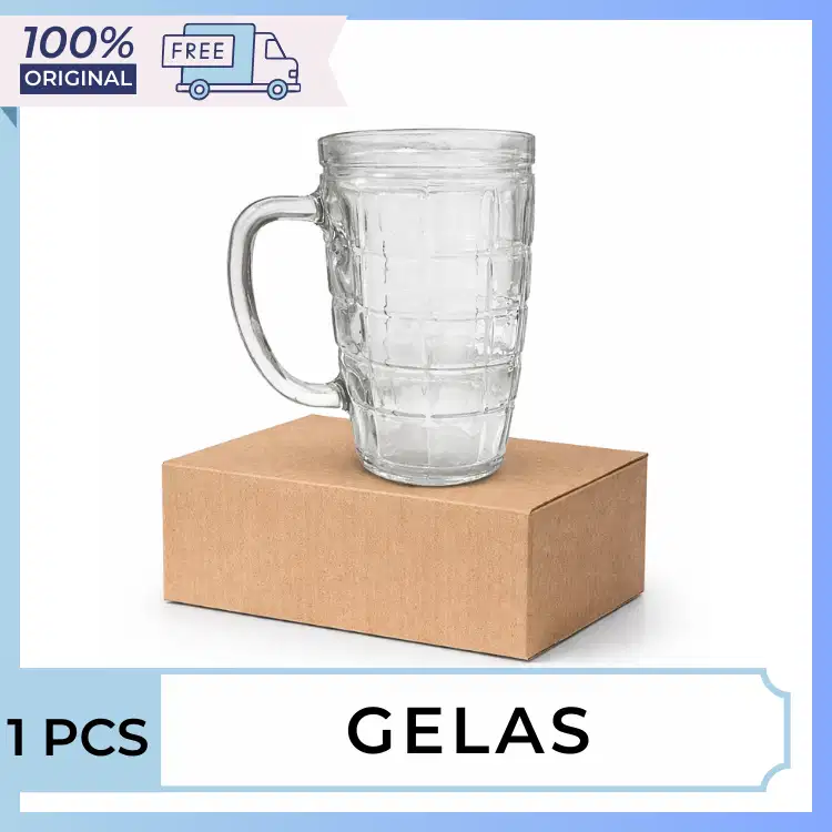 Gelas Kaca Besar Gagang Tebal Model Kotak | Mug Kaca untuk Kopi, Teh,