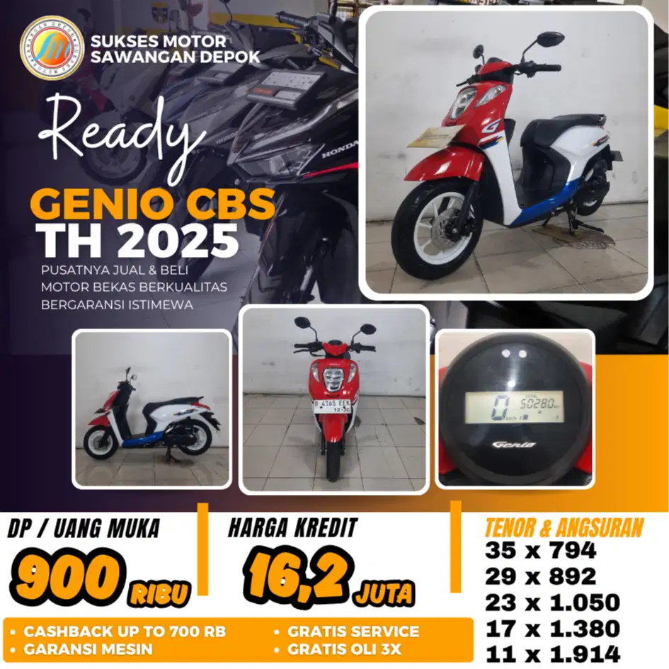 GENIO CBS TH 2025 MERAH PUTIH MULUS BISA CASH KREDIT DI SUKSES MOTOR