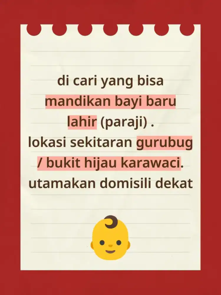 Lowongan mandikan bayi / paraji