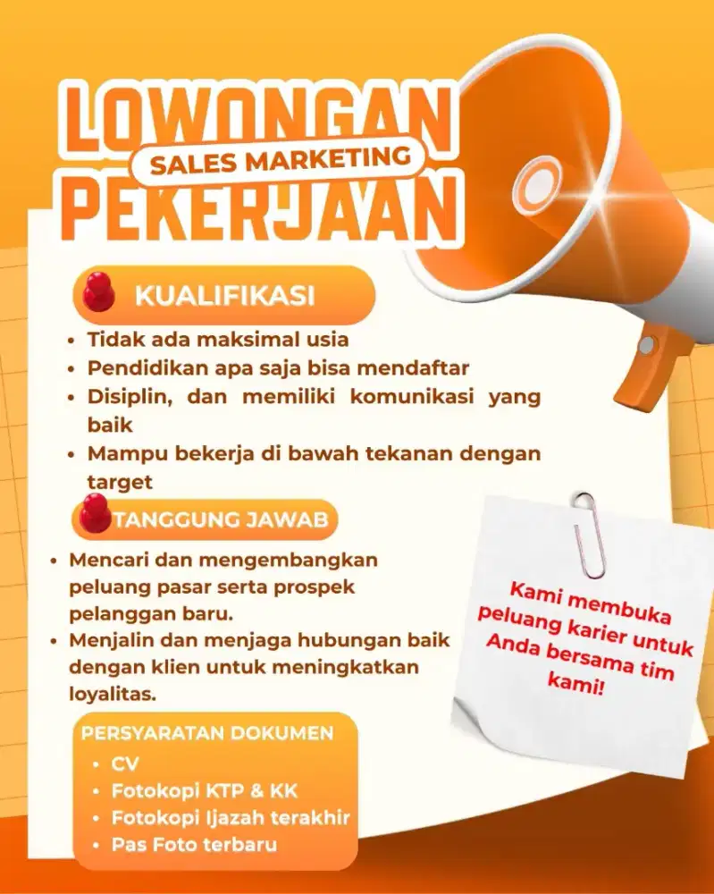 LOWONGAN marketing , Sales , Event organizer