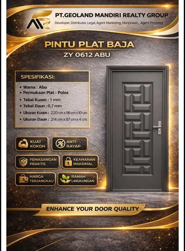 Pintu Plat Baja ZY 0612 Abu