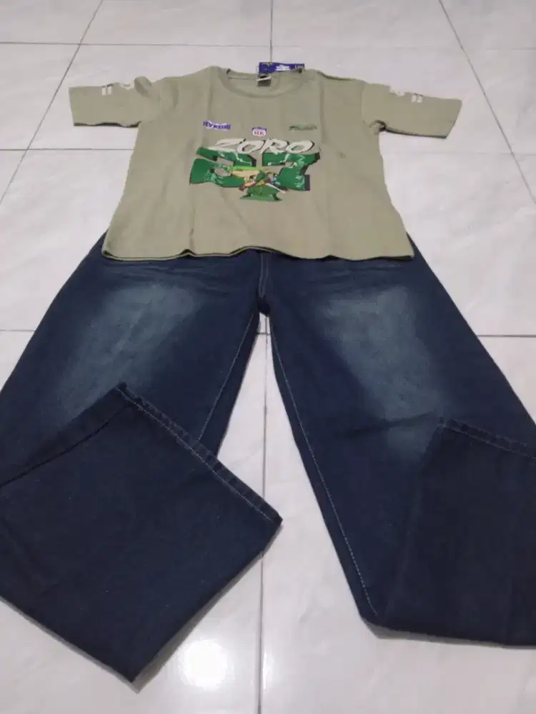 Celana Jeans Anak uk.27 + Kaos Angka Uk.L Keren