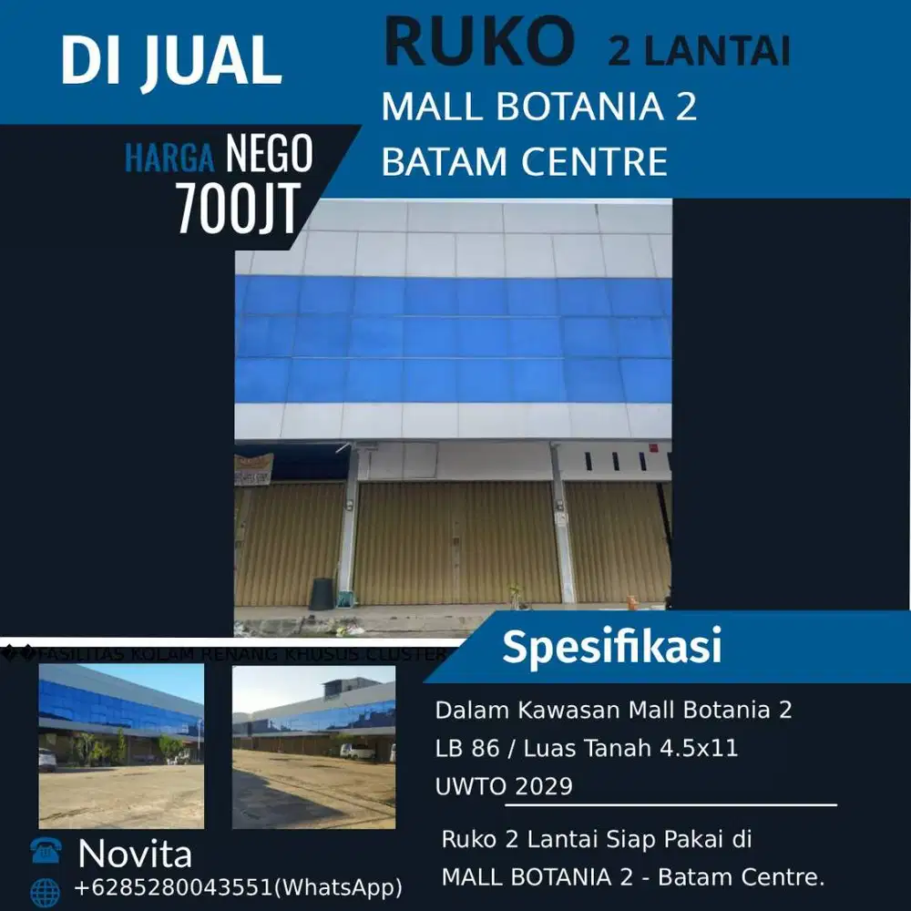 1 Unit Ruko 2 Lantai Siap Pakai di MALL BOTANIA 2 - Batam Centre.