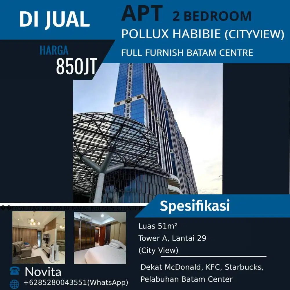 1 Unit Apartment POLLUX HABIBIE (2 BEDROOM) Full Furnish Batam Centre.
