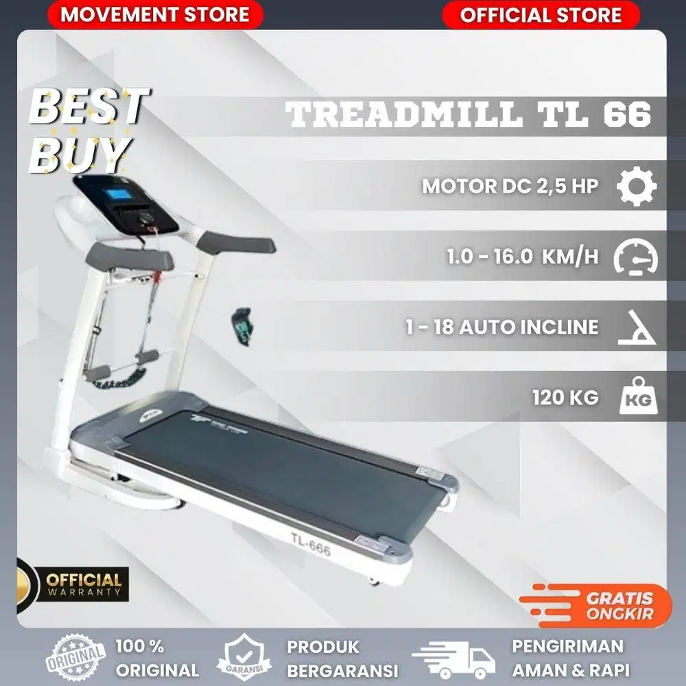Jual Alat Fitness Treadmill Rumahan TL66 Preamium Quality Bergaransi
