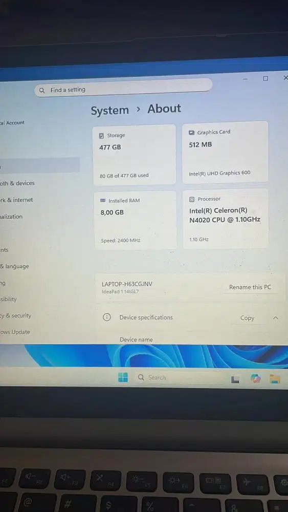 Dijual Laptop Second Lenovo Pemakaian 9 bulan