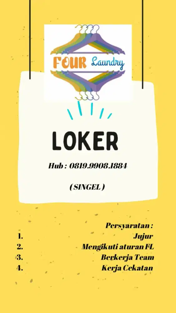 Dibutuhkan Karyawan Bagian Mesin, Kasir & Setrika untuk Laundry