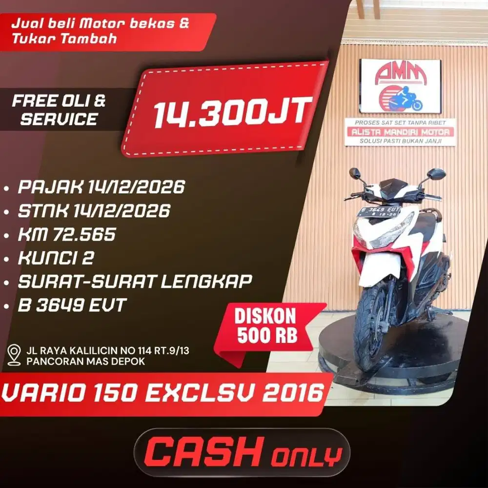 VARIO 150 EXCLSV 2016 PAJAK HIDUP KUNCI 2 CASH ONLY KREDIVO INDODANA