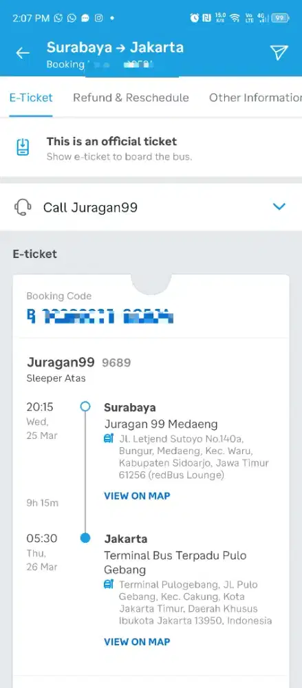 Tiket Sleeper bus Juragan99 Surabaya Jakarta 25 Maret jual rugi