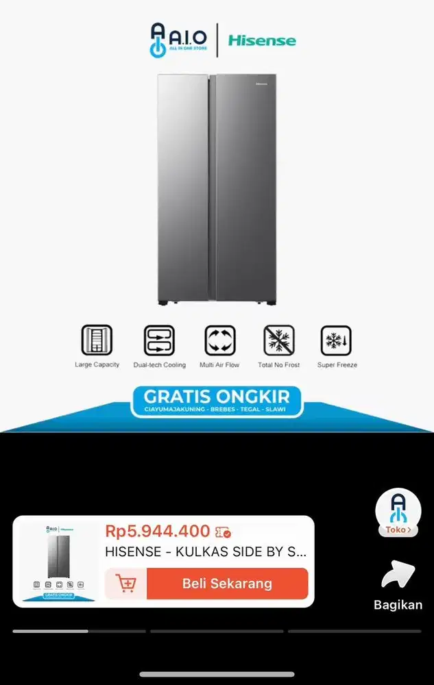 Kulkas hisense baru segel d box