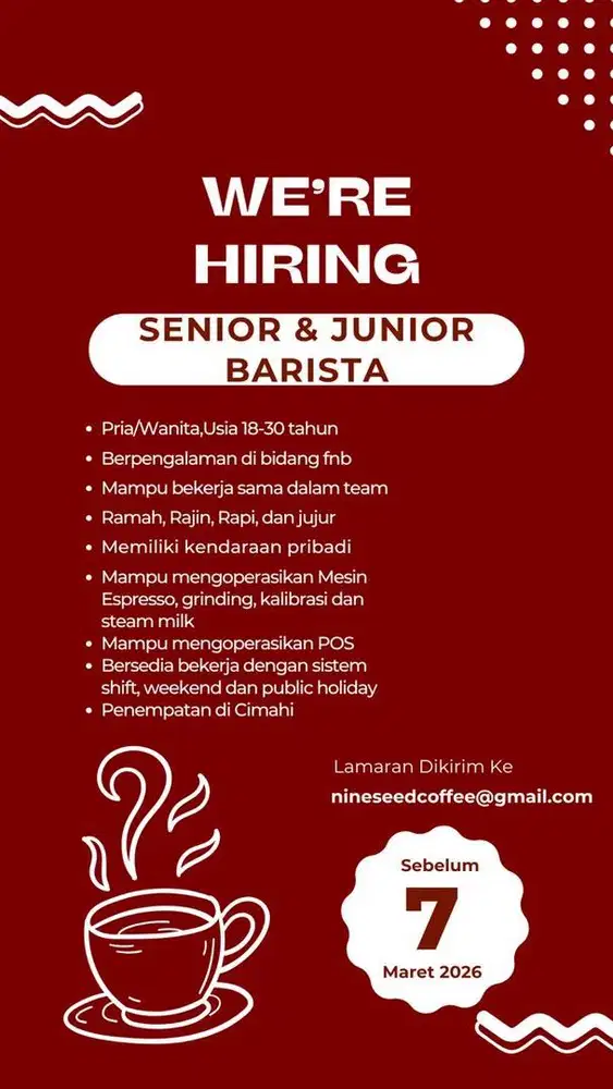 DICARI Senior dan Junior Barista Full Time