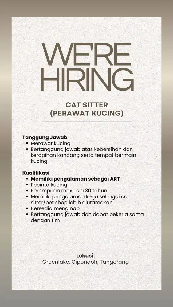 Lowongan Kerja Cat Sitter