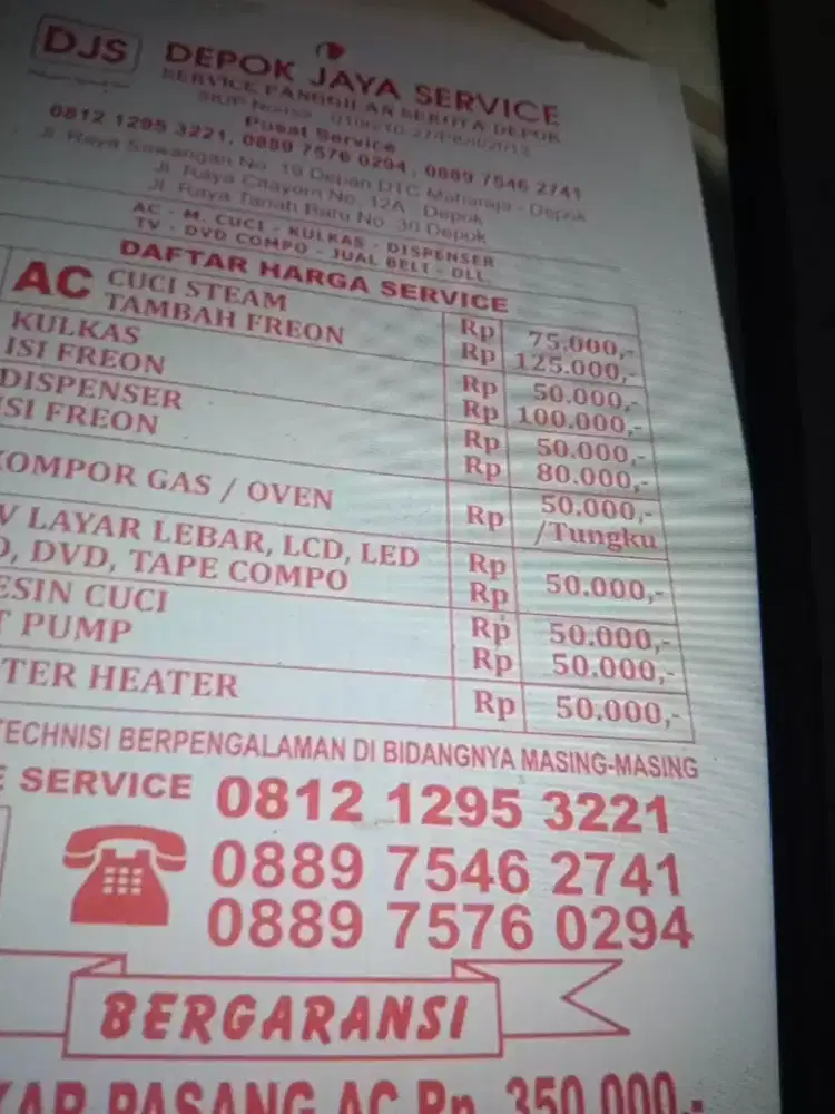 Service AC bongkar pasang AC kulkas mesin cuci dispenser