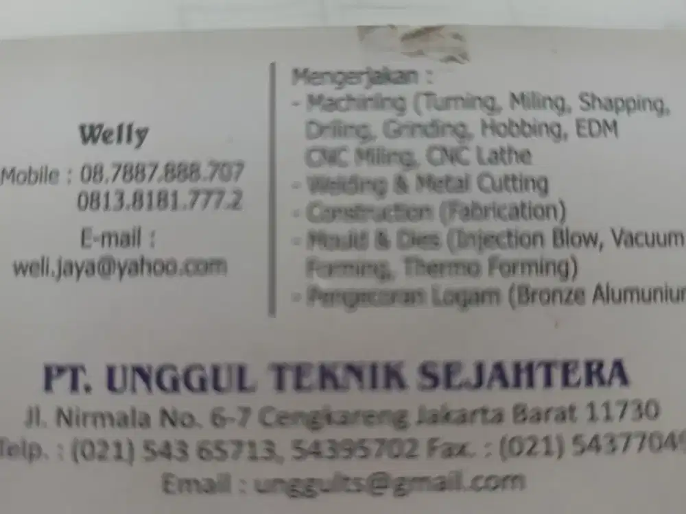 Dibutuhkan supir untuk bengkel bubut