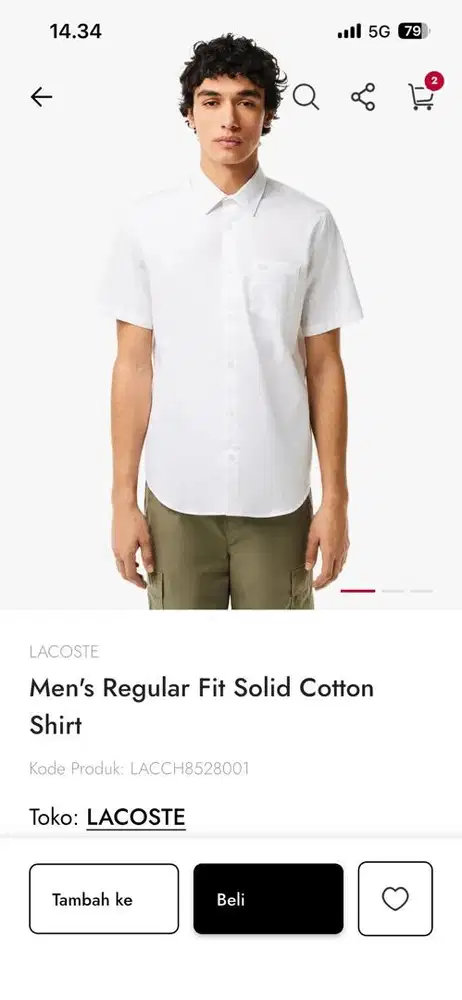 Kemeja Lacoste Fit Solid Cotton