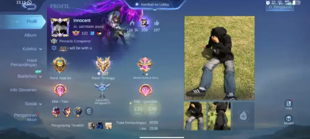 Jual akun ml Lagi BU