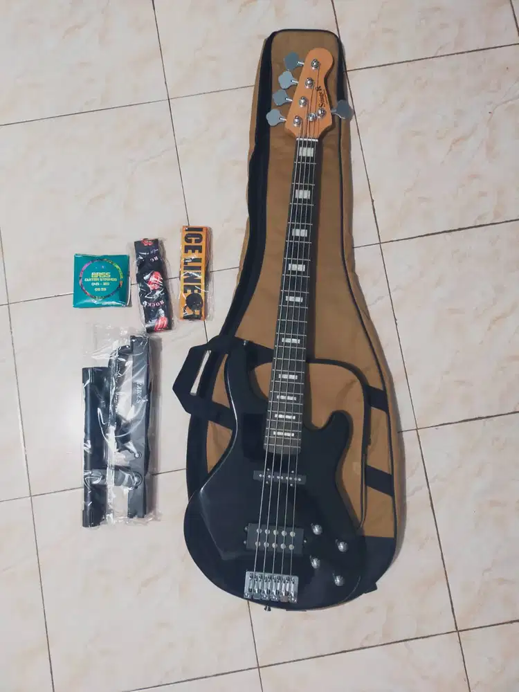 Jual Bass Gitar Set / Jazz Bass Stinger Black (5 Senar)