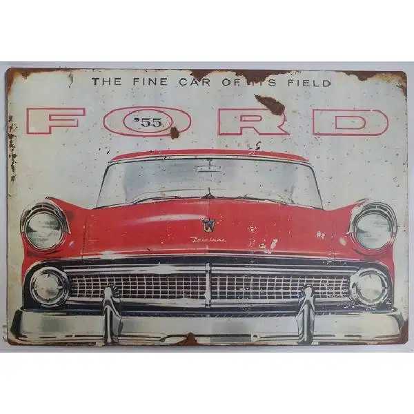 Vintage iklan plat besi tebal FORD 55 THE FINE CAR OF MS FIELD