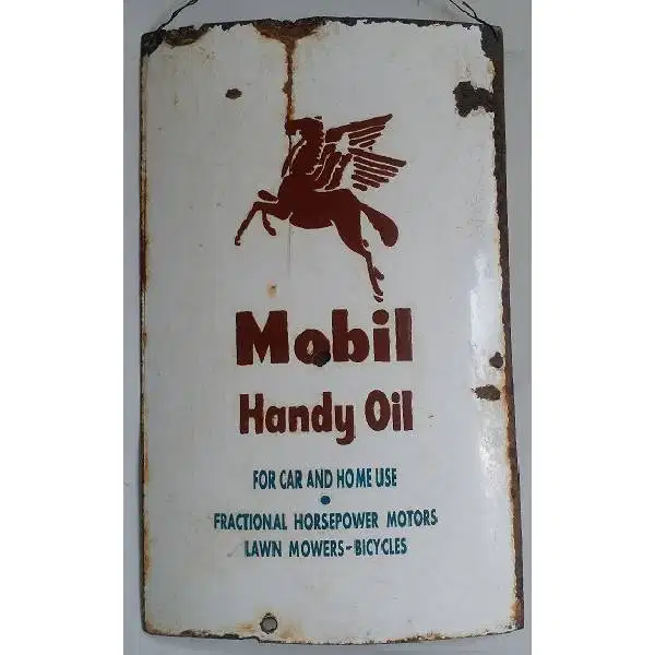 Original Antik iklan enamel tebal MOBIL HANDY OIL era kolonial 1920