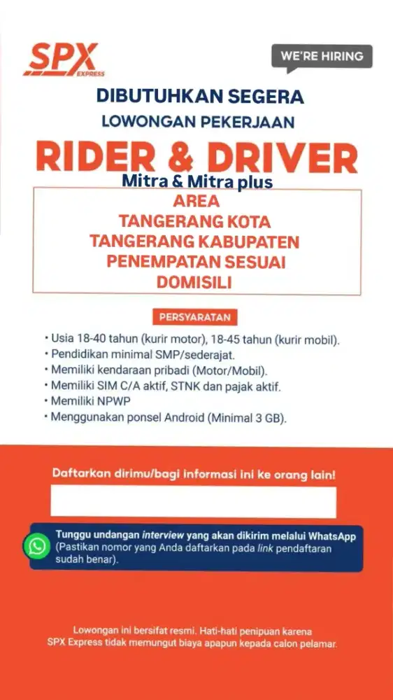 LOWONGAN PEKERJAAN KURIR TANGERANG KOTA
