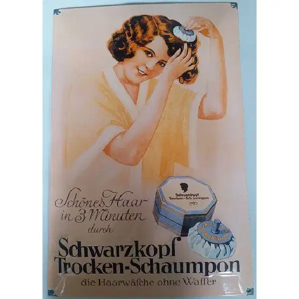 Original Vintage iklan enamel SCHWARZKOPF TROCKEN - SCHAUMPON NED - IN