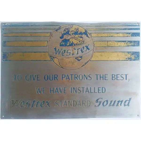 Antik iklan plat besi kuningan embossed WESTREX MASTER SOUND