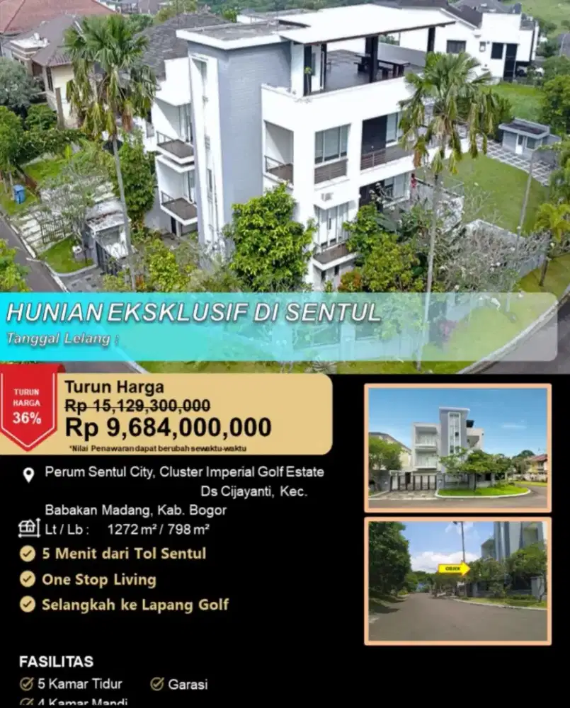 Dijual Rumah Sentul City Cluster Imperial Golf Estate
