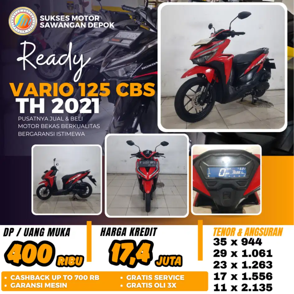 VARIO 125 CBS TH 2021 MERAH MULUS BISA CASH KREDIT DI SUKSES MOTOR