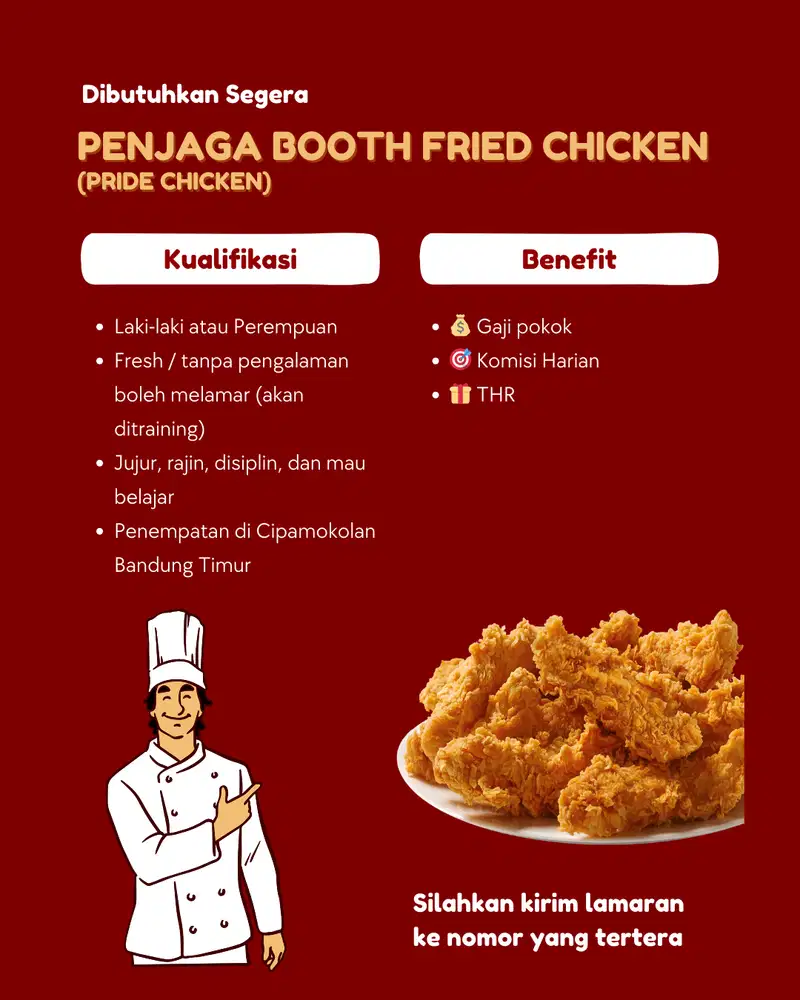 DIBUTUHKAN SEGERA – PENJAGA BOOTH FRIED CHICKEN