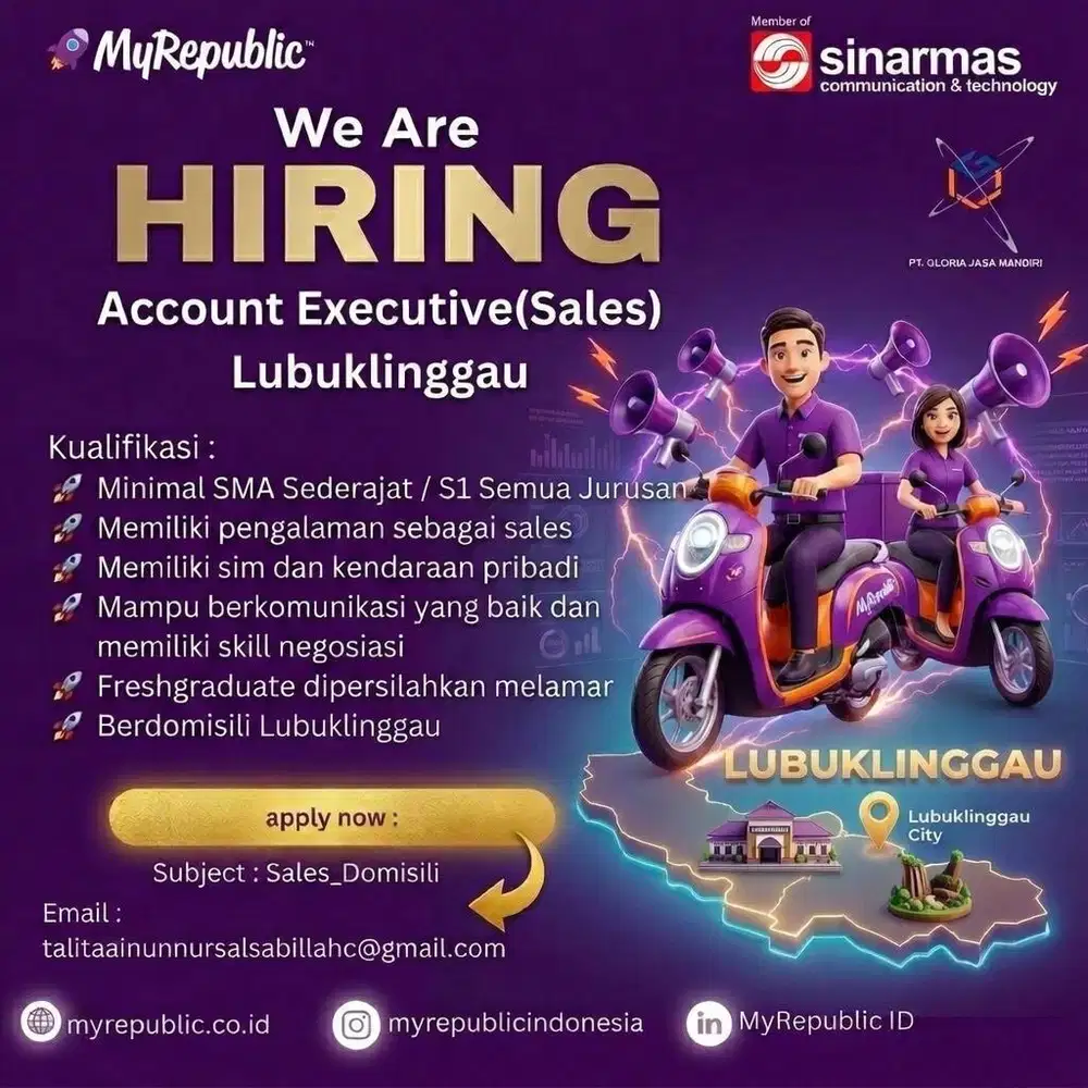 Account Executive (Sales Lapangan) Myrepublic Lubuklinggau