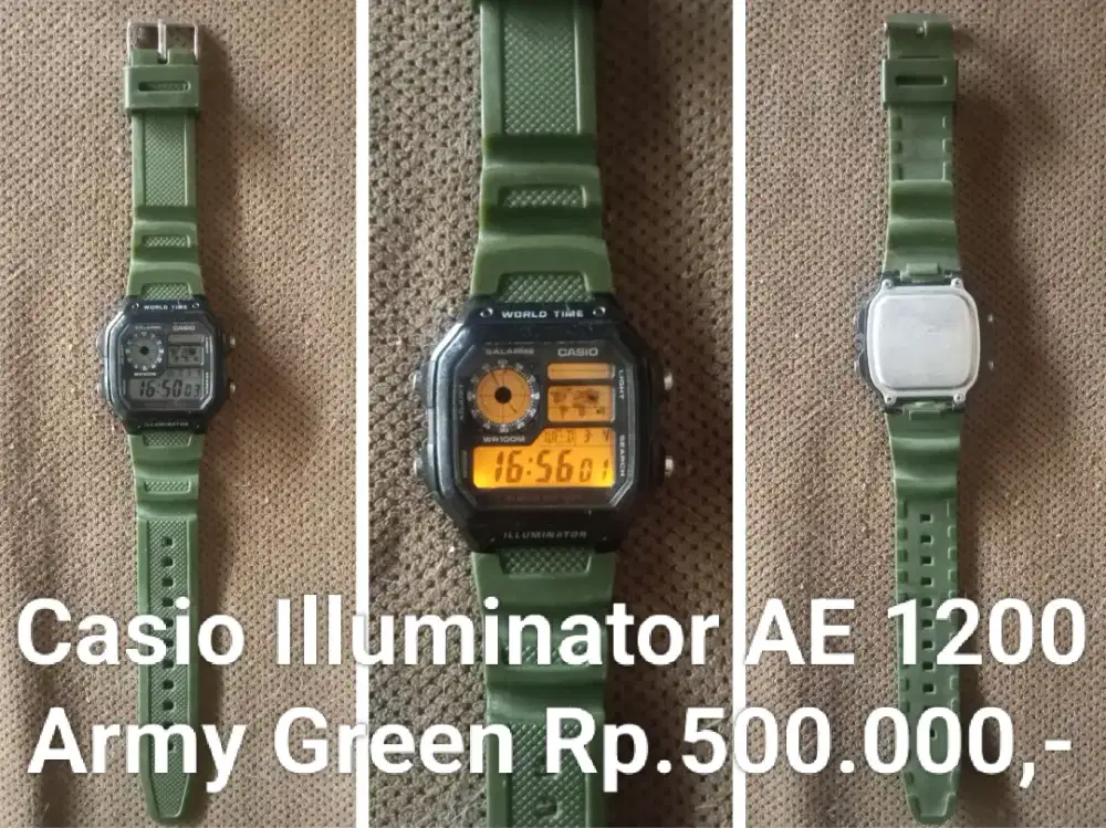 Jam tangan karet Digital Casio illuminator Army
