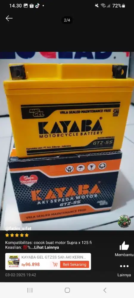 Aki motor baru gtz 5s merk Kayaba aki bagus baru