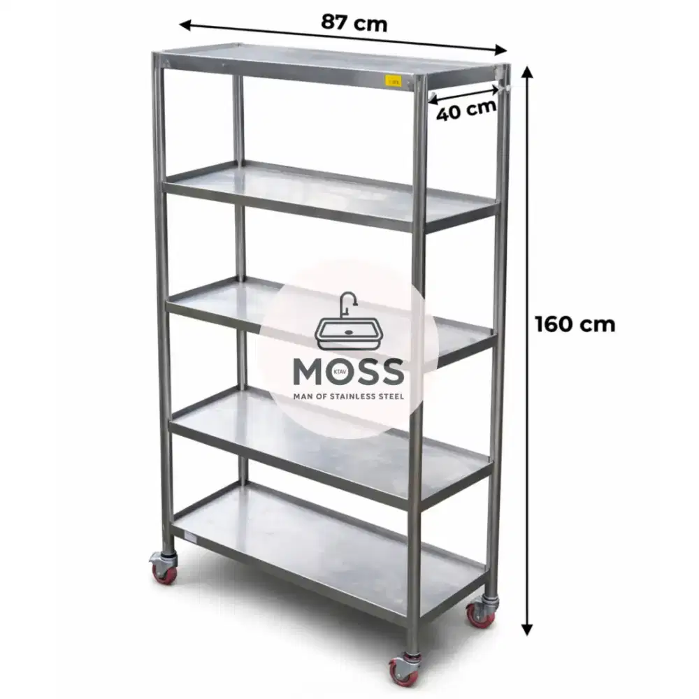 Rak 5 Susun Stainless – Dengan Kaki Roda