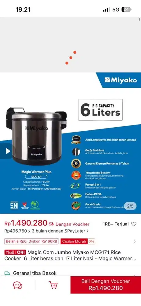 MIYAKO MAGIC COM JUMBO MCG171 RICE COOKER 6 L BERAS DAN 17 L NASI