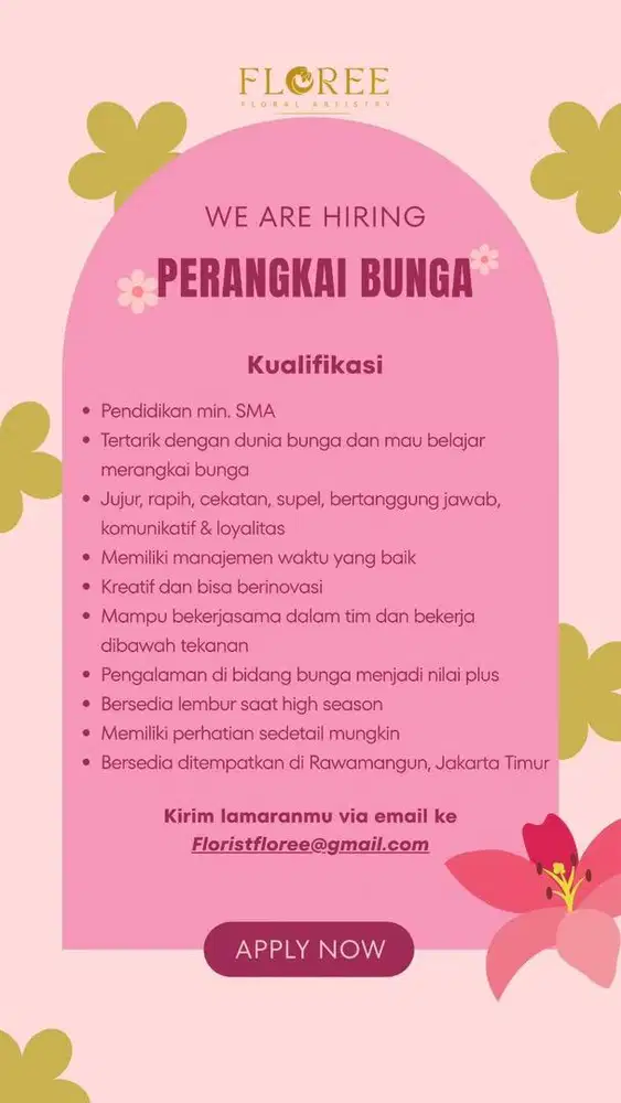 Lowongan Kerja Perangkai Bunga