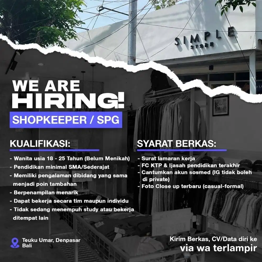 Lowongan / dibutuhkan / dicari spg / shopkeeper / karyawati