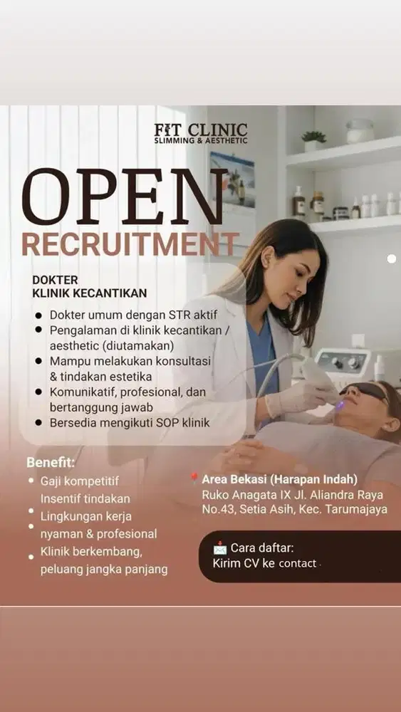 DIBUTUHKAN SEGERA DOKTER KLINIK KECANTIKAN BERPENGALAMAN