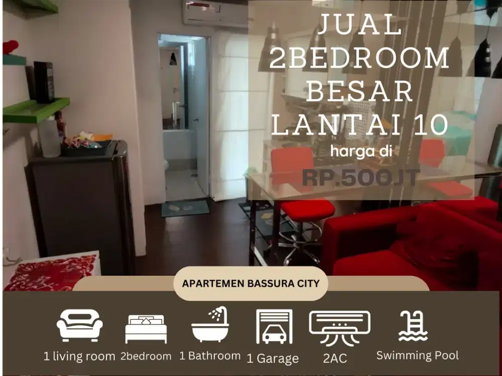 jual 2 kamar full furnis besar SHM lantai 10 apartemen bassura city