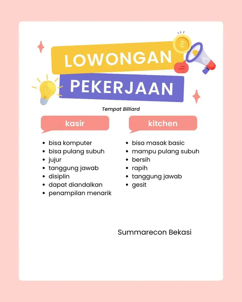 LOWONGAN KASIR & KITCHEN BEKASI
