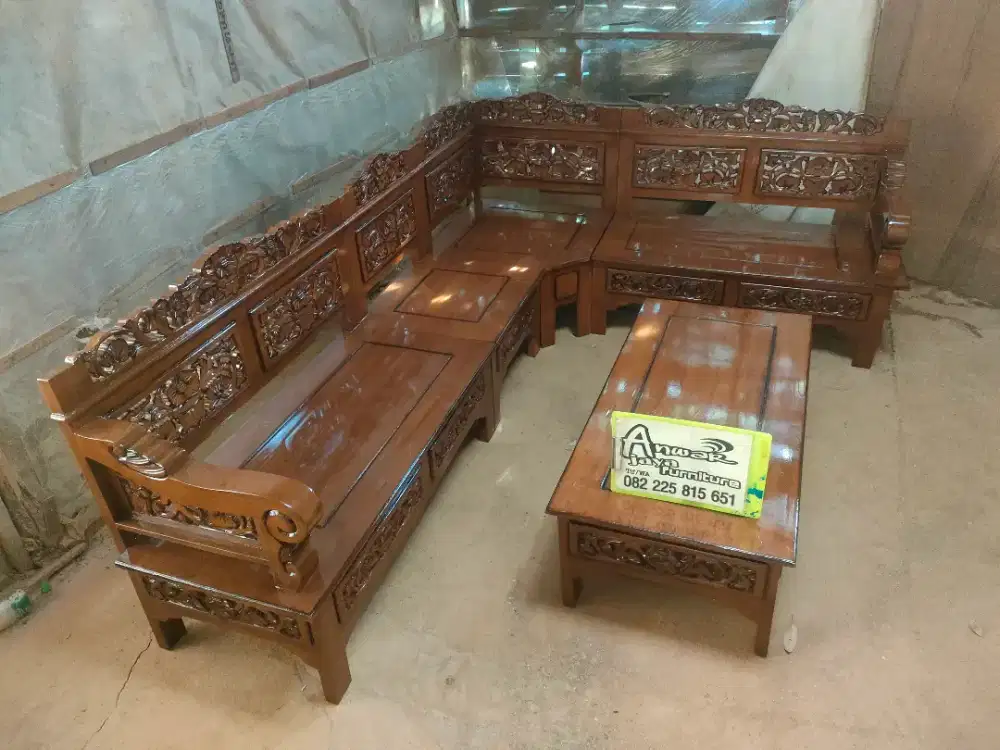 Kursi tamu sudut ukir bagong full kayu jati