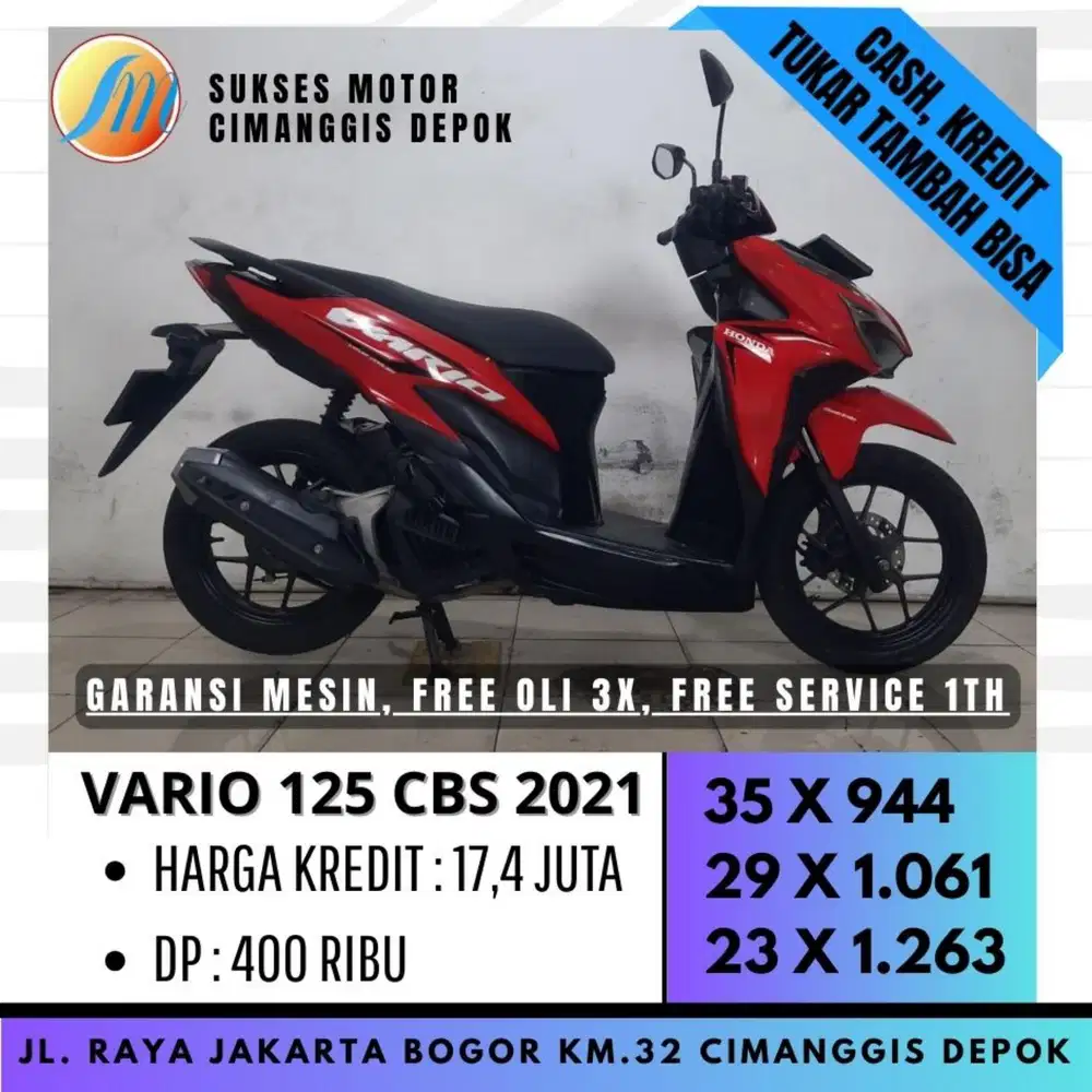 HONDA VARIO 125 CBS 2021 PROMO SUKSES MTR DP 400 FREE SERVICE 1TH