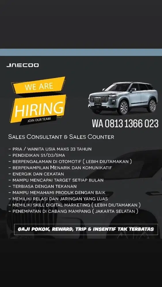 LOKER SALES CONSULTAN Dan LOKER SALES COUNTER