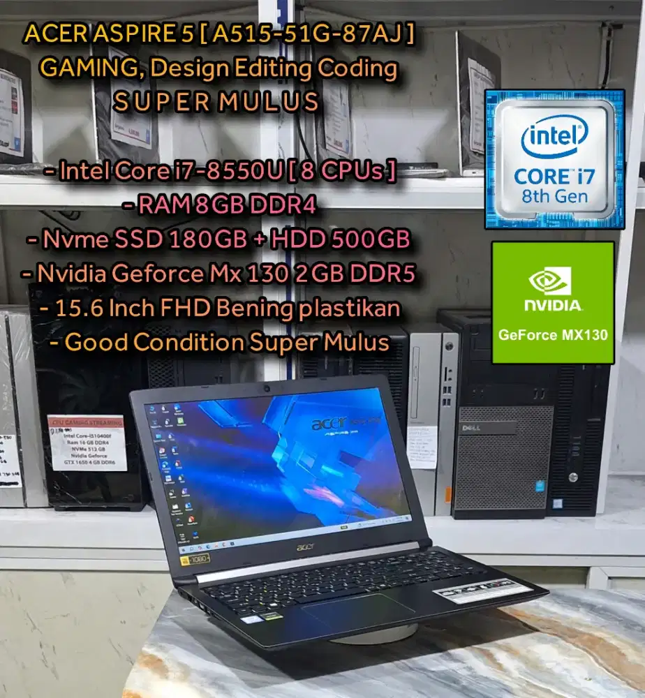 LAPTOP GAMING ACER Intel Core i7 Nvidia Mx 130 Laptop Coding  editing