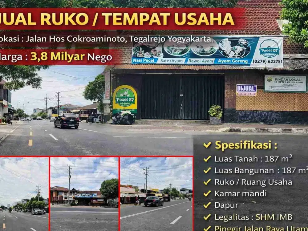Jual Ruko Strategis Jalan Hos Cokroaminoto Jogja Dekat Malioboro