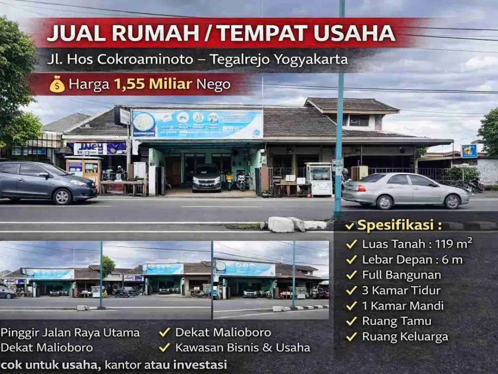 Jual Rumah Pinggir Jalan Hos Cokroaminoto Jogja – Cocok Usaha