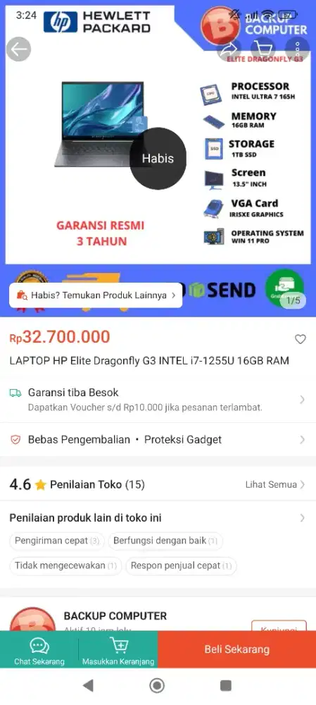 HP dragonfly i7 gen 12 toucscreen muluss baru nya 32 jt