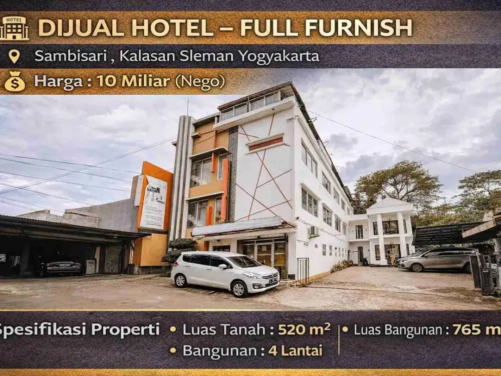 Jual Hotel Full Furnish 4 Lantai Dekat Candi Sambisari – Kalasan Sleman