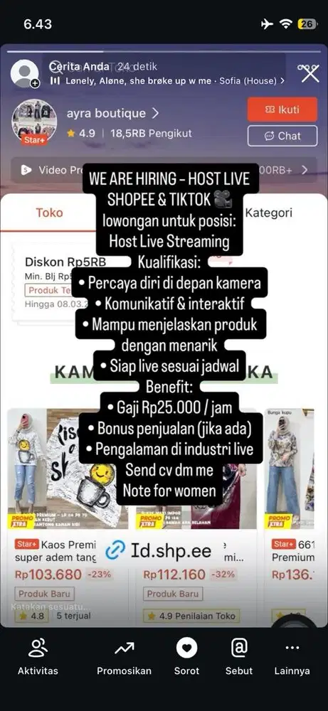 Host live tiktok dan shopee